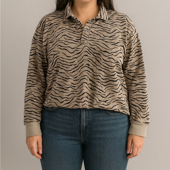 Jane & Delancey Size Large Long-Sleeve Zebra Printed Top - Picture 1 of 7